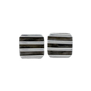 Estate Sterling Silver 925 Striped Ridged Square Stud Earrings